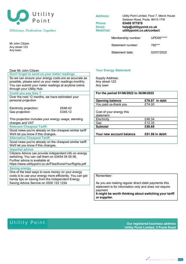 download United Kingdom Utility Point utility bill template in Word and PDF format PDF template